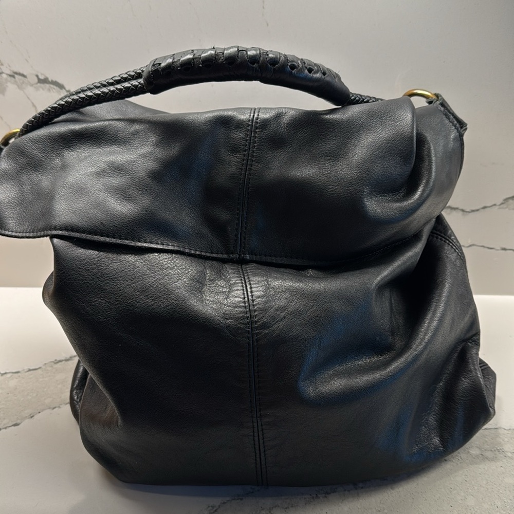 Henri Lou “hobo” style black leather shoulder bag